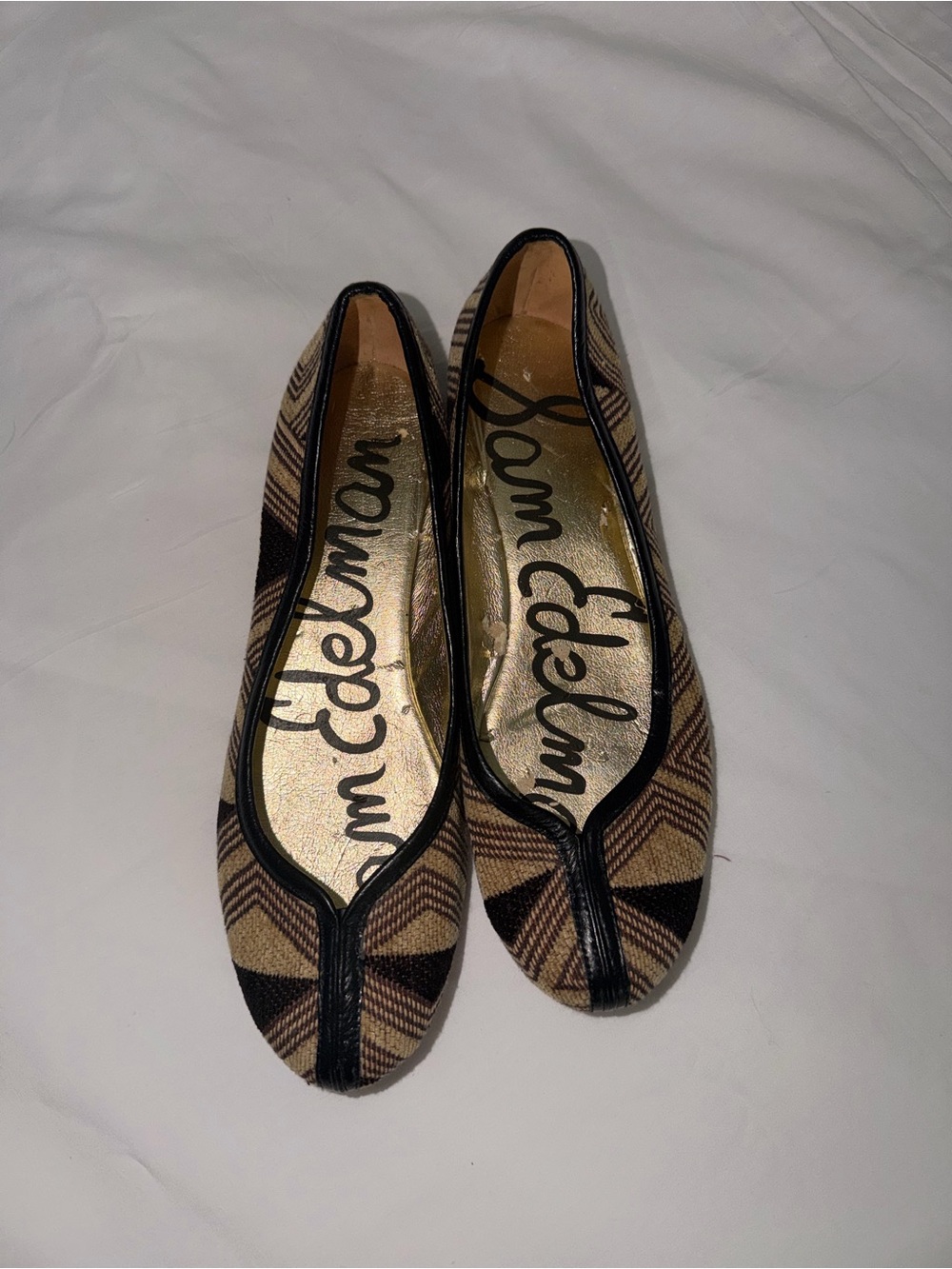 Sam Edelman Beige Plaid Pointed Toe Flats